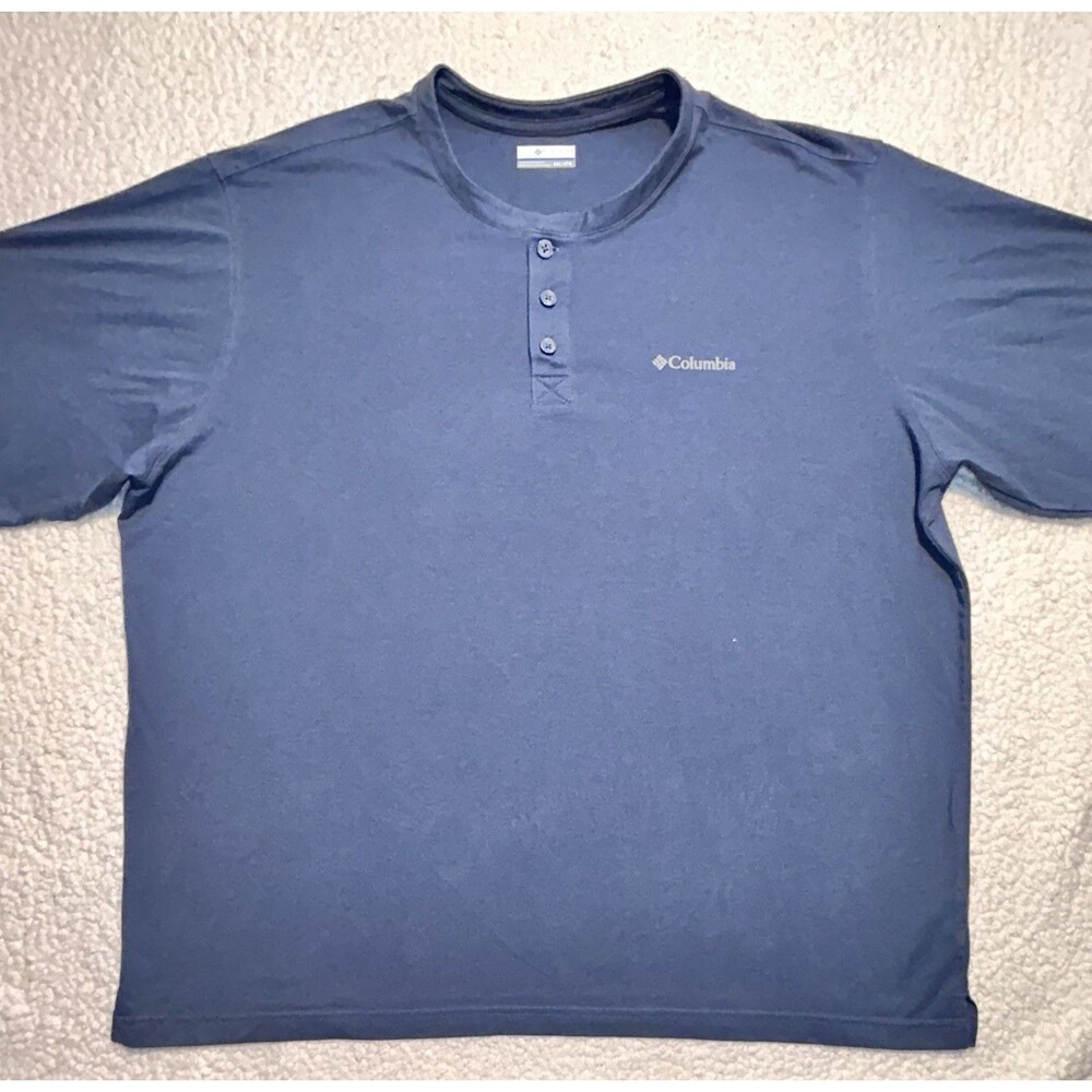 Columbia Henley Shirt Mens Large L Blue Omni Wick 3 Button Long Sleeve Top